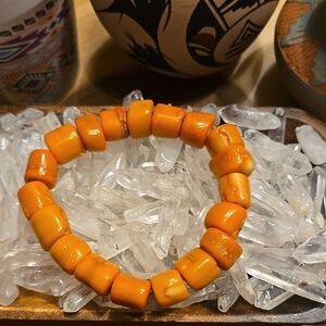 Gold and Orange Coral Beaded Bracelet.